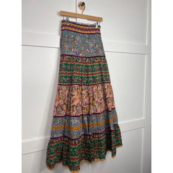 NEW Carolina K Cotton Paisley Embroidered Tiered Catalina Maxi Skirt Size: Small - Picture 3 of 8